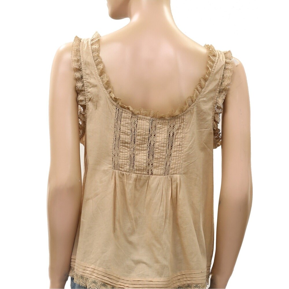 By Anthropologie 100% Cotton Lace Ruffle Tank Top Buttondown Sleeveless S 291387 - Picture 9 of 10